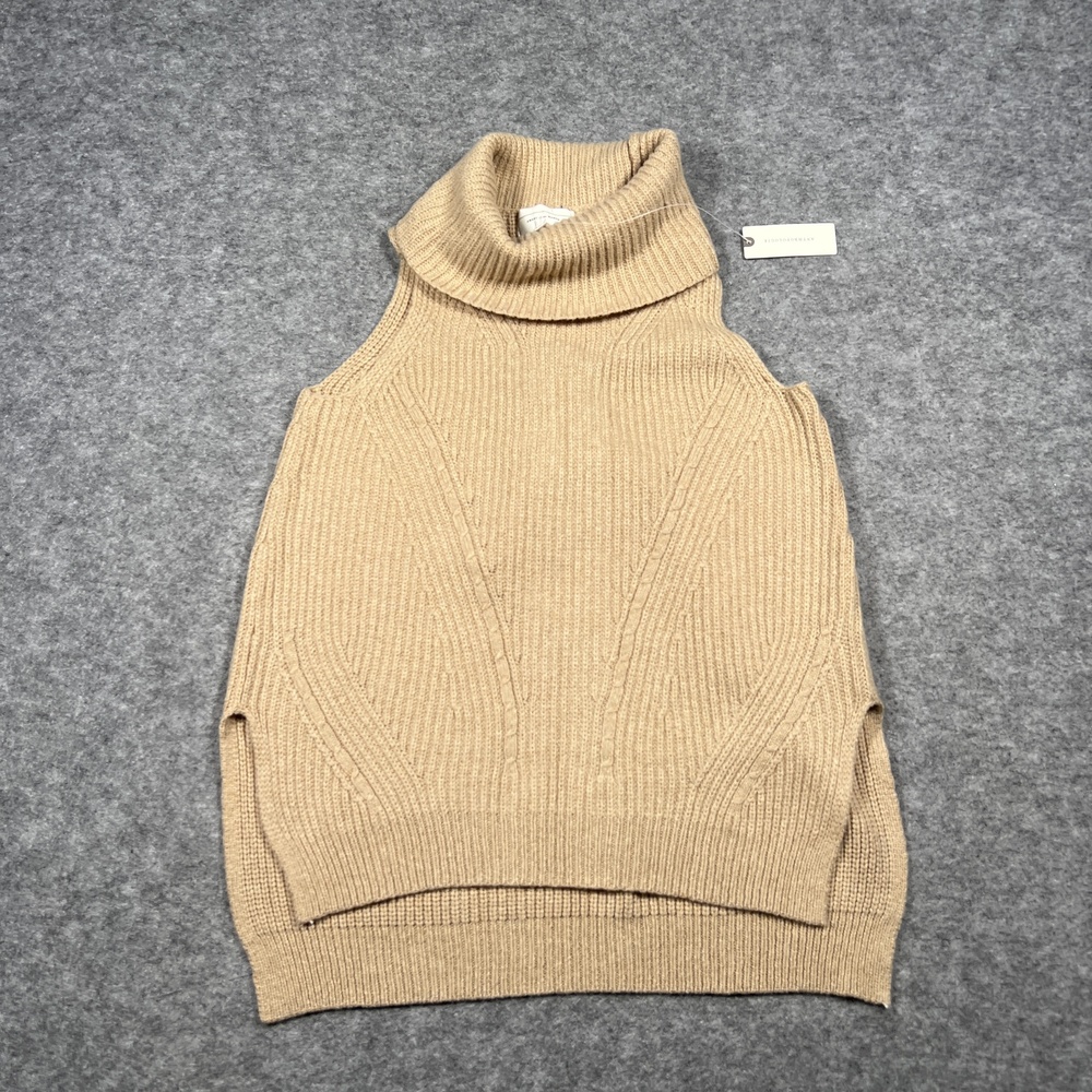 Angel Of The North Sweater Vest Womens XS Beige Cable Knit Turtleneck Sleeveless